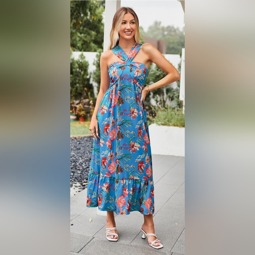 Grace Karin Criss Cross Halterneck Maxi Dress